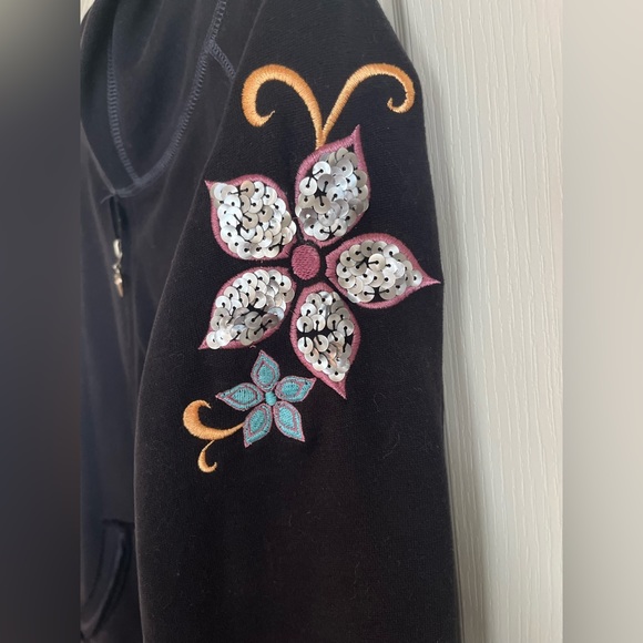 Delicious brand black zip up hoodie with sequin flowers. Size Medium. - Picture 2 of 4